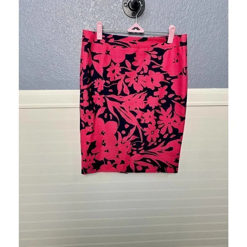 J.โCrewโNavy/PinkโFloralโPencilโSkirt